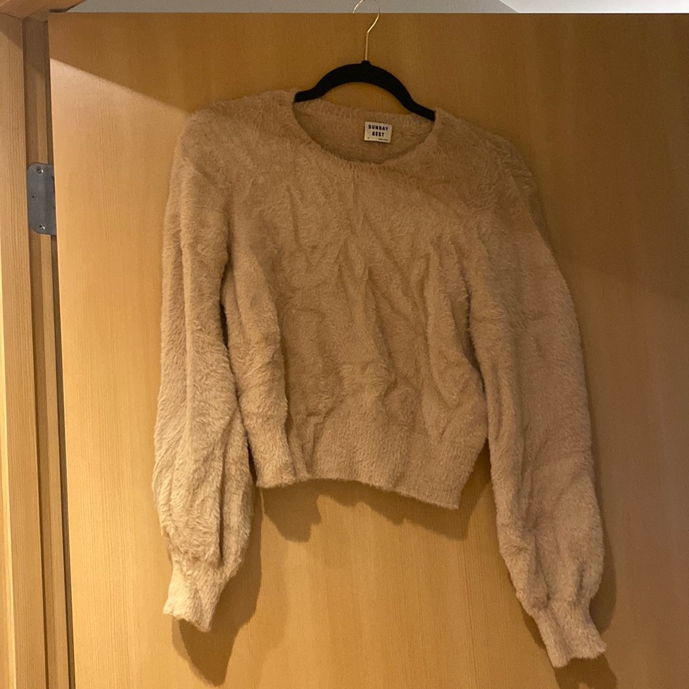 Sunday best fuzzy tan sweater